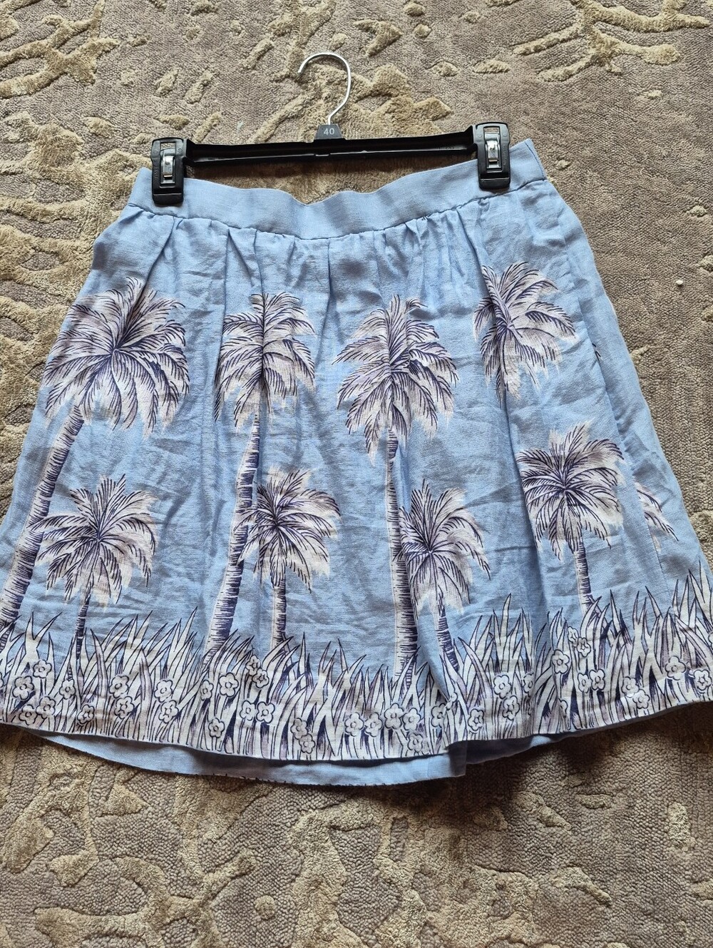 J. Crew 100% Linen Light Blue Palm-Print Full Mini Skirt 4